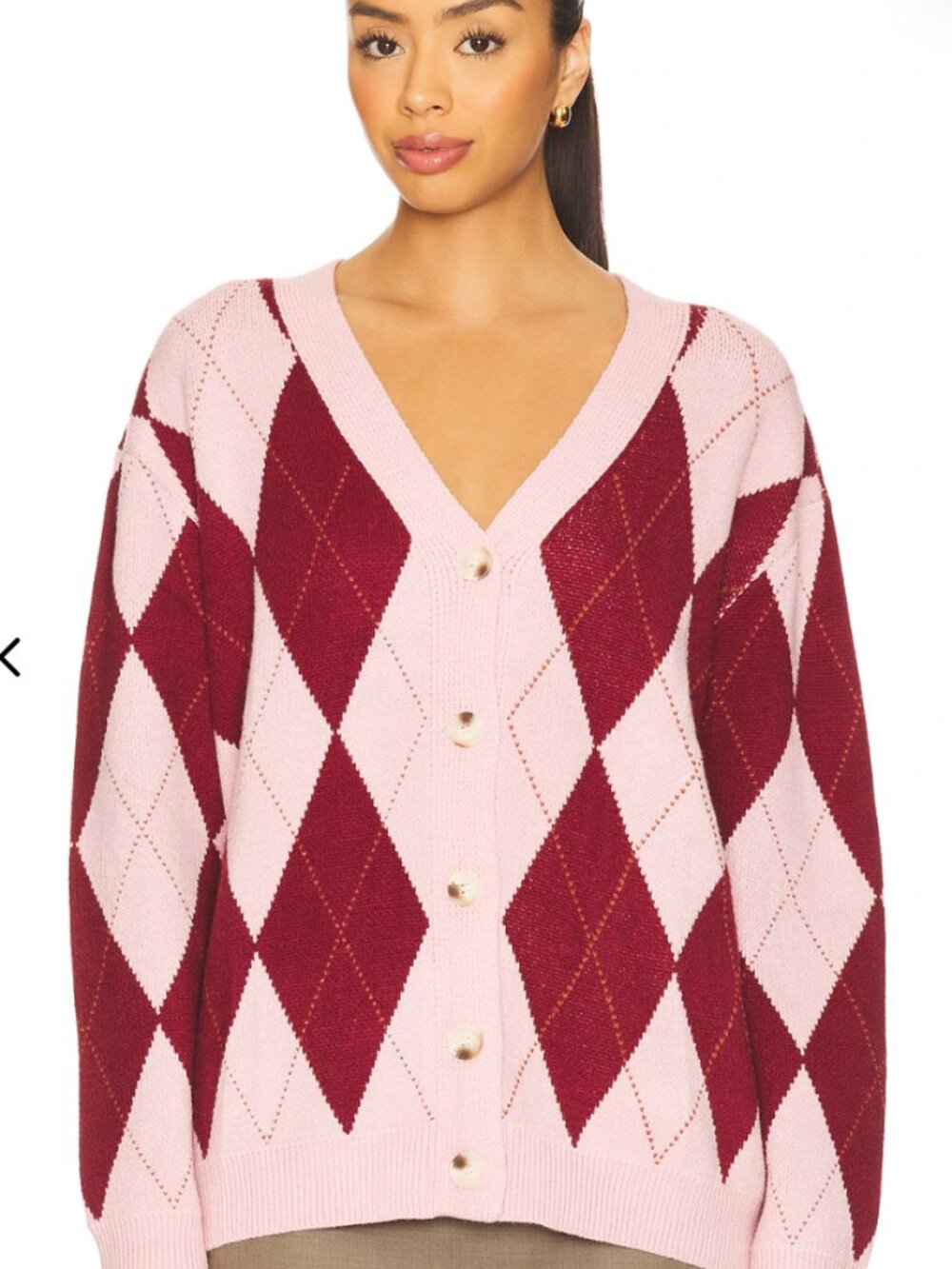 Revolve More To Come Pink and Burgundy Red Argyle Cardigan NWT - Medium